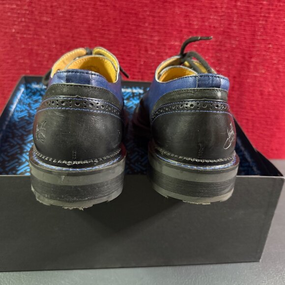 John Fluevog Guardian Angel Nathaniel Wingtip Derby Shoes Men’s 10 Black/Blue main image 4